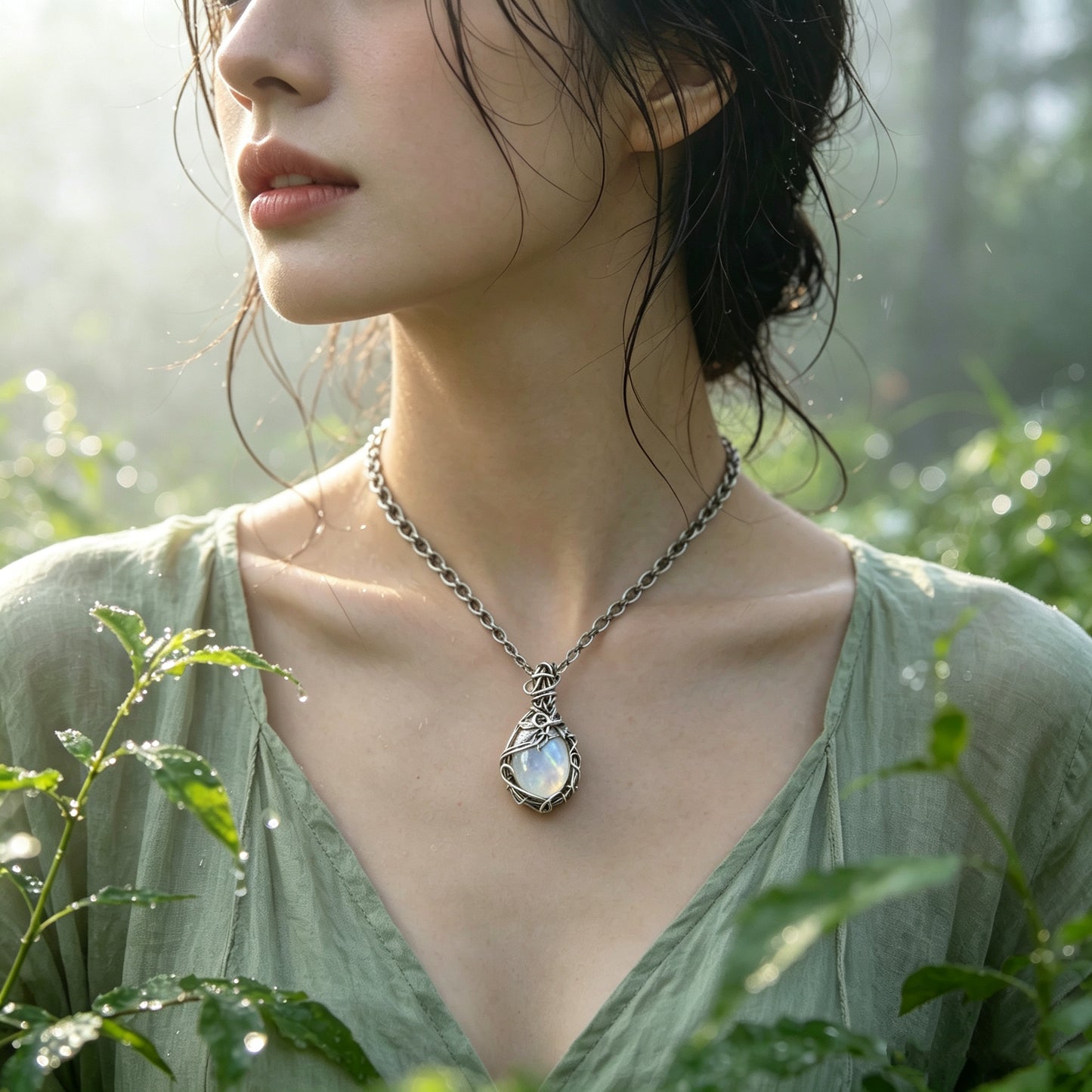 Retro Twisted Moonstone Necklace