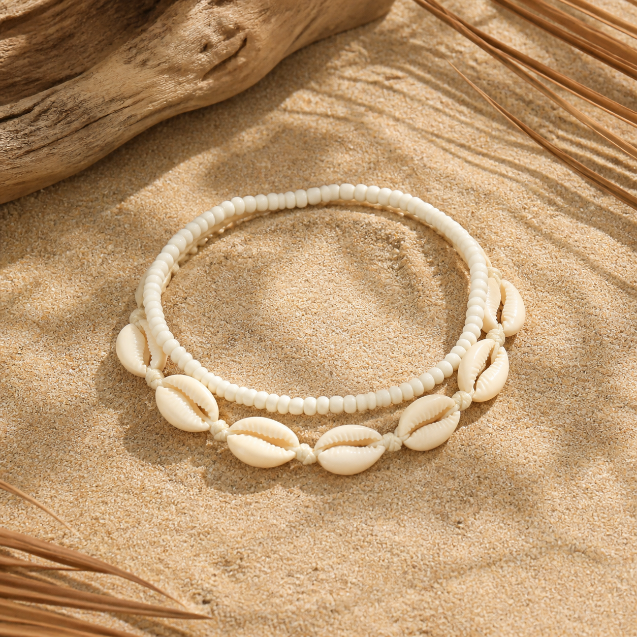 Beach-themed Shell and Rice Pearl Anklet