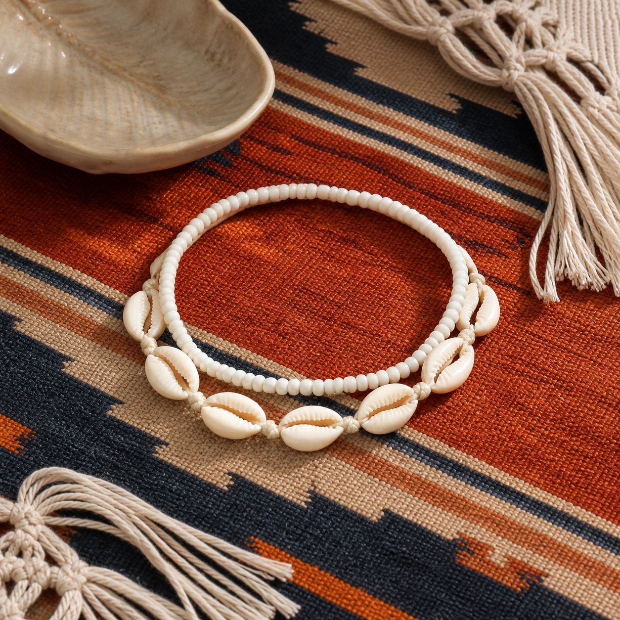 Beach-themed Shell and Rice Pearl Anklet