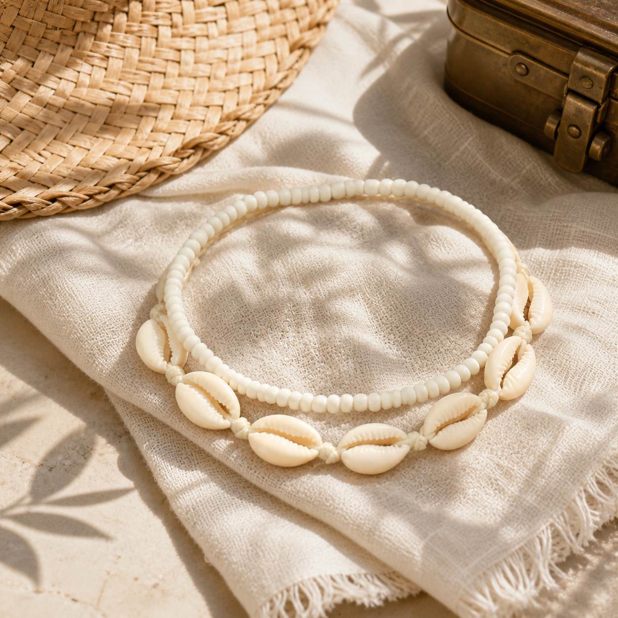 Beach-themed Shell and Rice Pearl Anklet