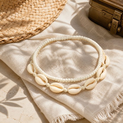 Beach-themed Shell and Rice Pearl Anklet