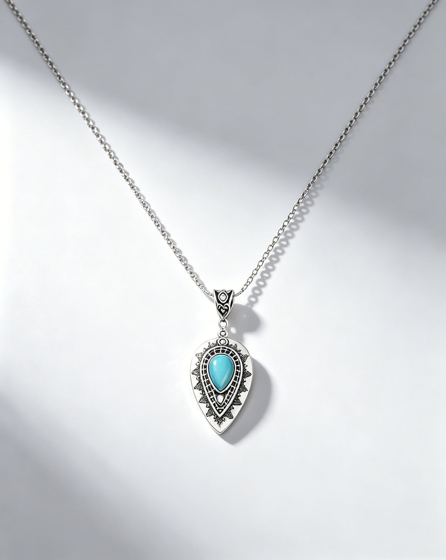 Engraved drop-Shaped Turquoise Necklace