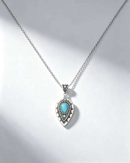 Engraved drop-Shaped Turquoise Necklace