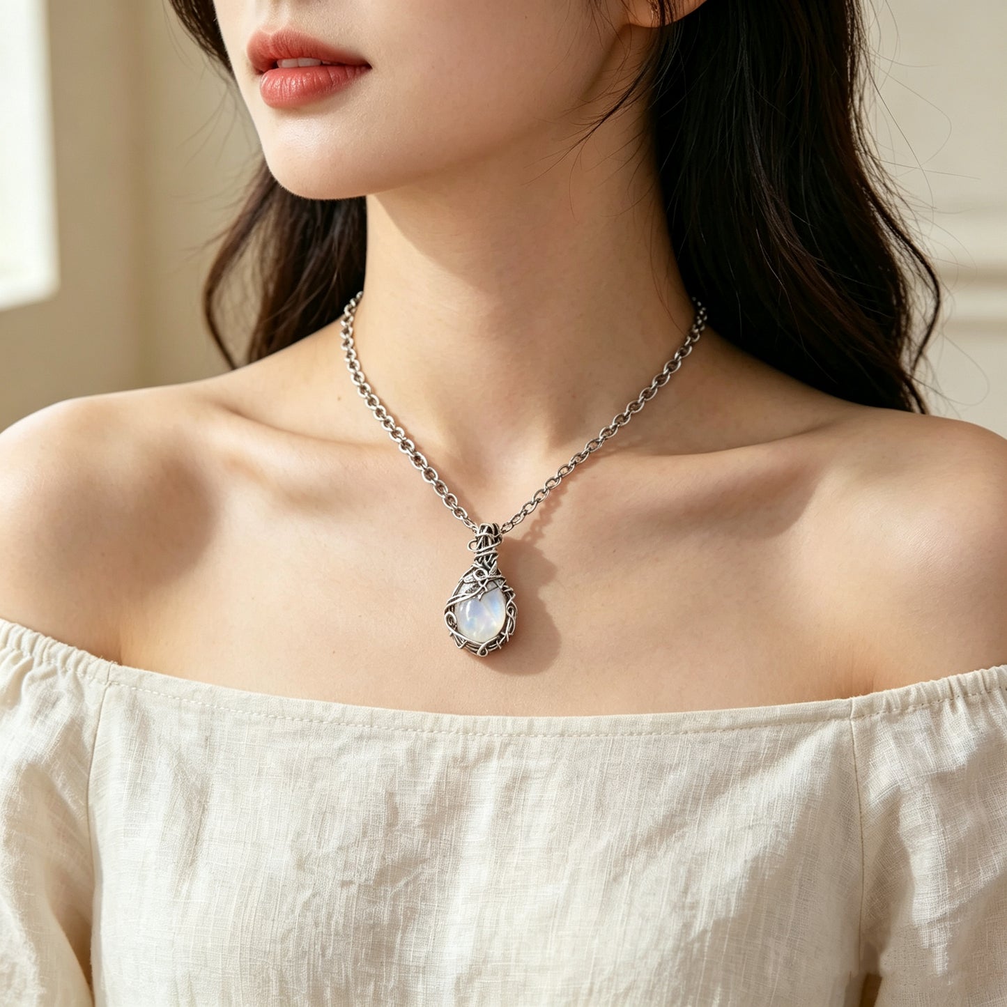 Retro Twisted Moonstone Necklace