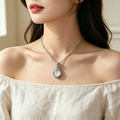 Retro Twisted Moonstone Necklace