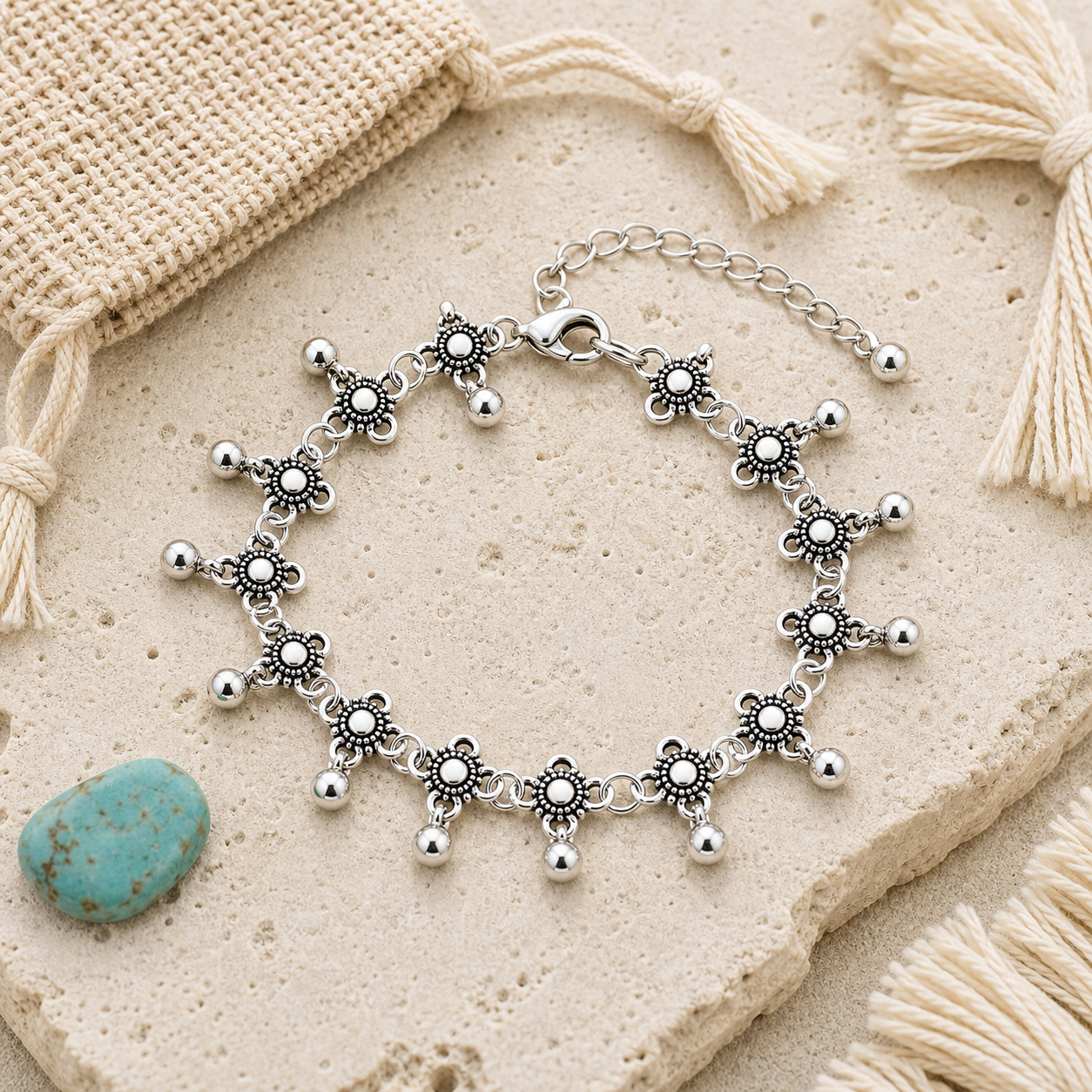 Silver Beach Bell Anklet