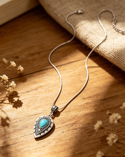 Engraved drop-Shaped Turquoise Necklace