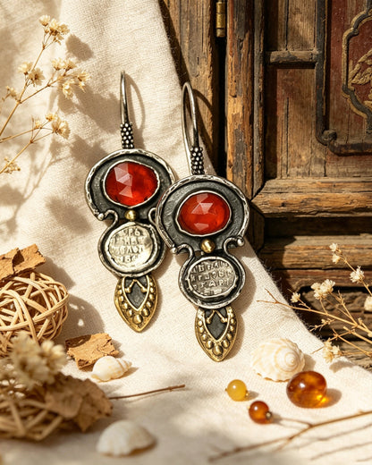 Agate Red Waterdrop Relief Earrings