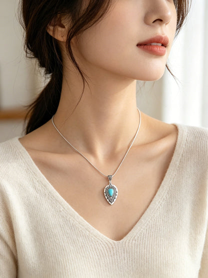 Engraved drop-Shaped Turquoise Necklace