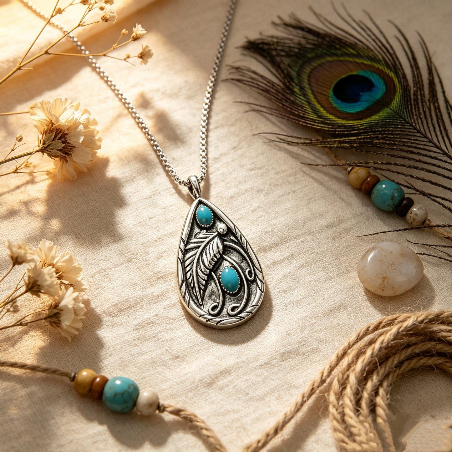 Turquoise Vintage Feather Necklace