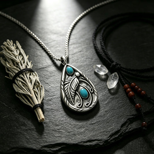 Turquoise Vintage Feather Necklace