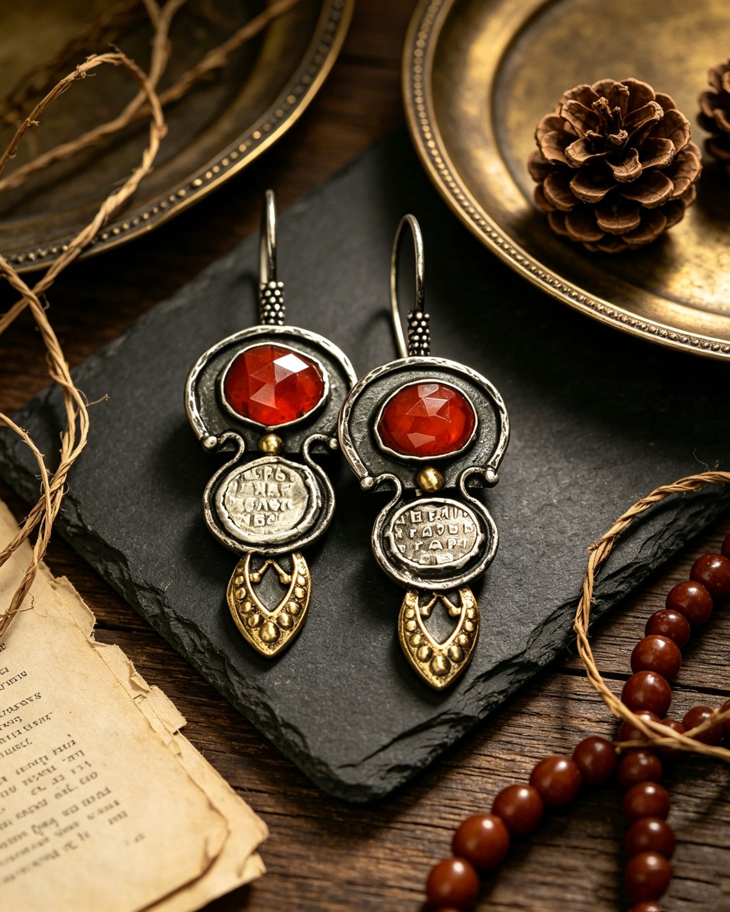 Agate Red Waterdrop Relief Earrings