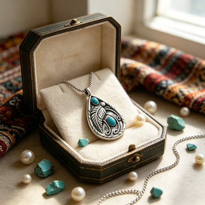Turquoise Vintage Feather Necklace