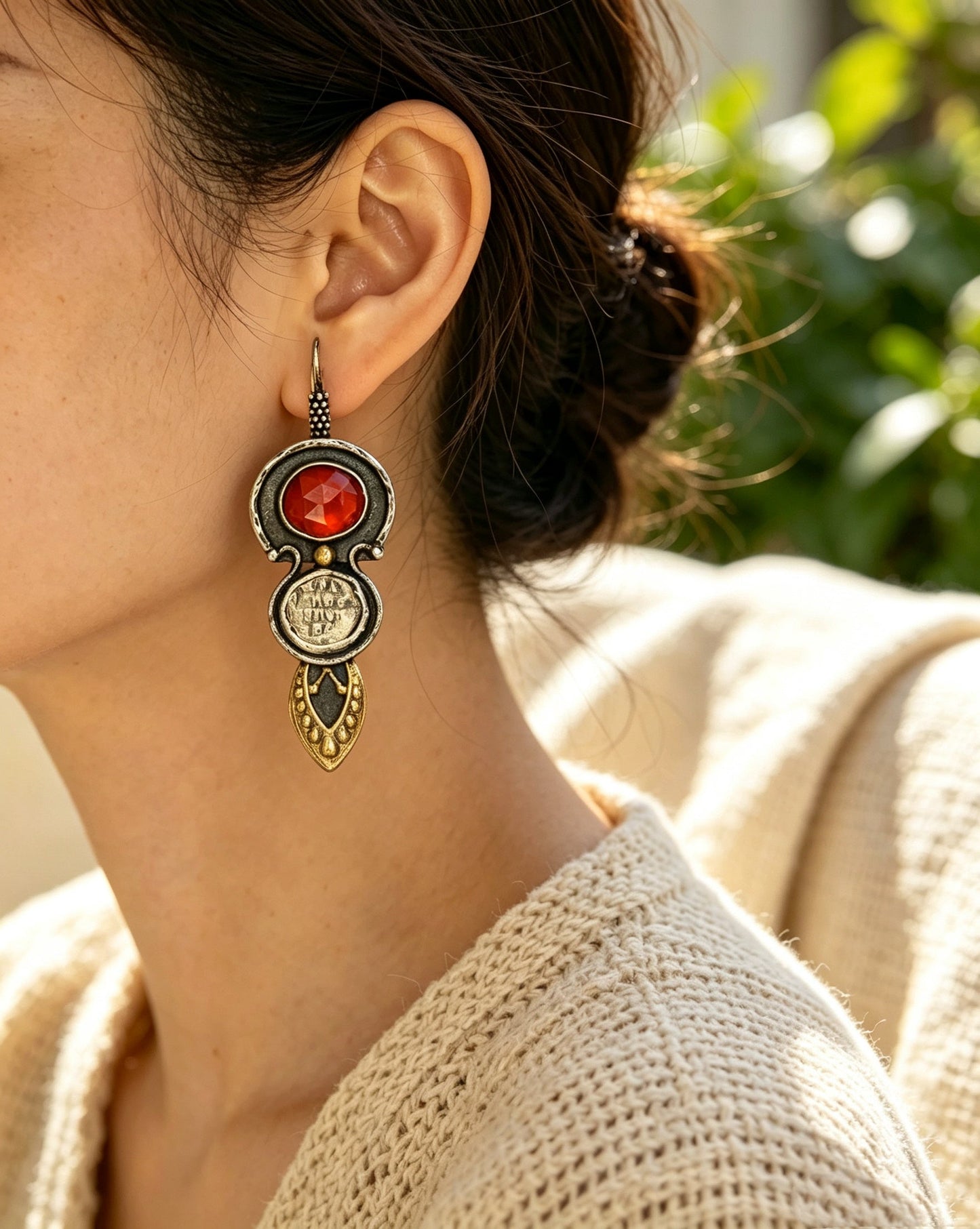 Agate Red Waterdrop Relief Earrings
