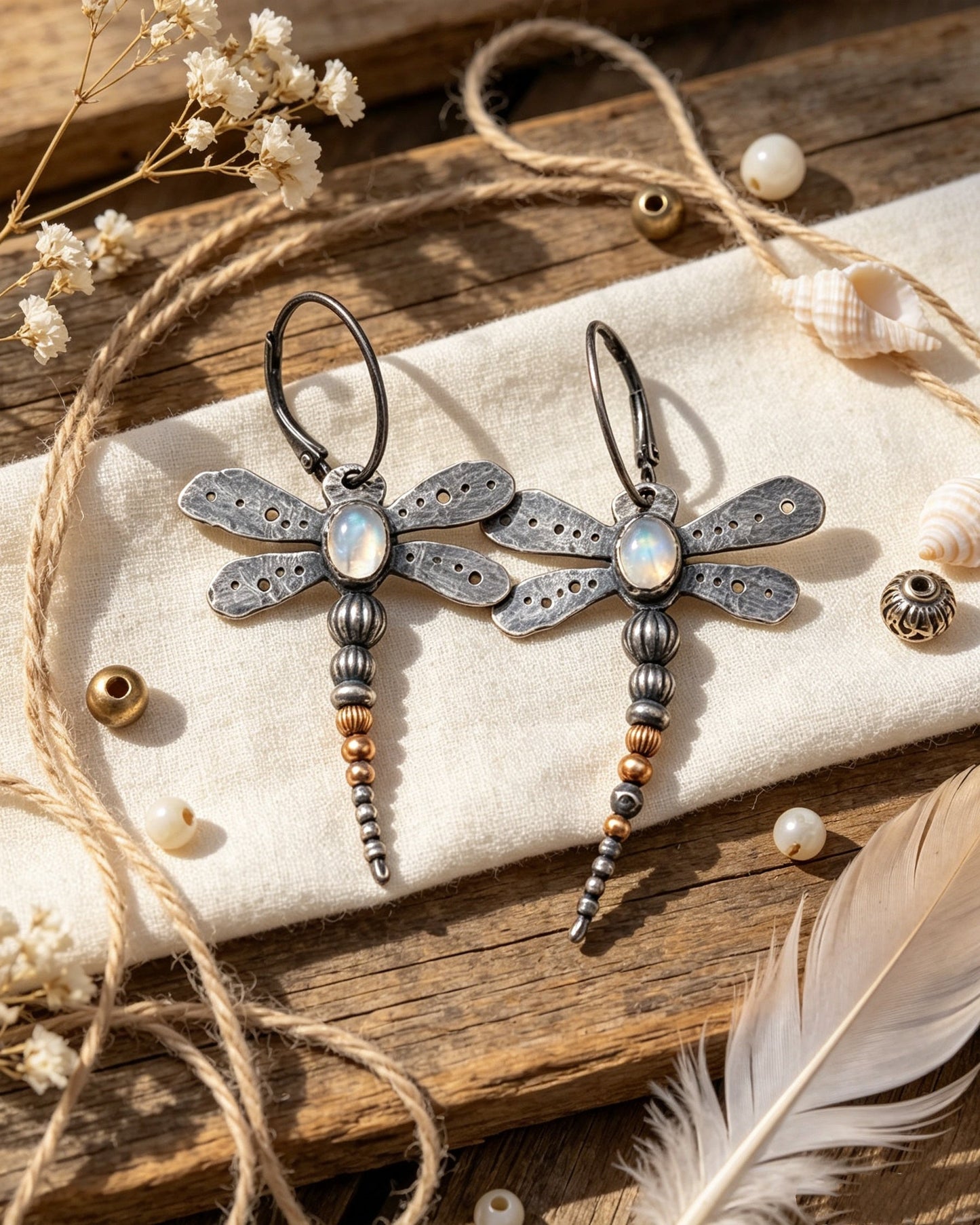 Dragonfly Moonstone Earrings