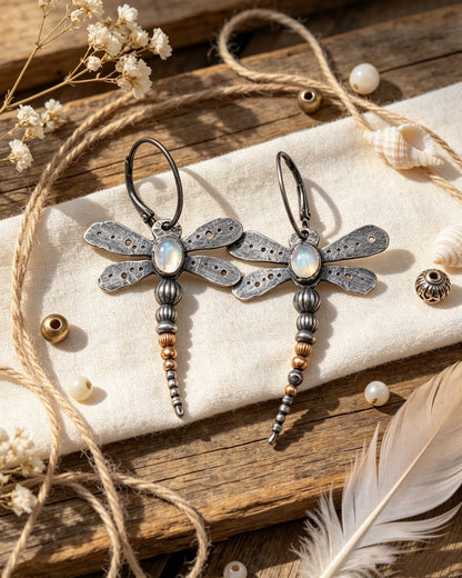 Dragonfly Moonstone Earrings