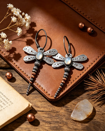 Dragonfly Moonstone Earrings