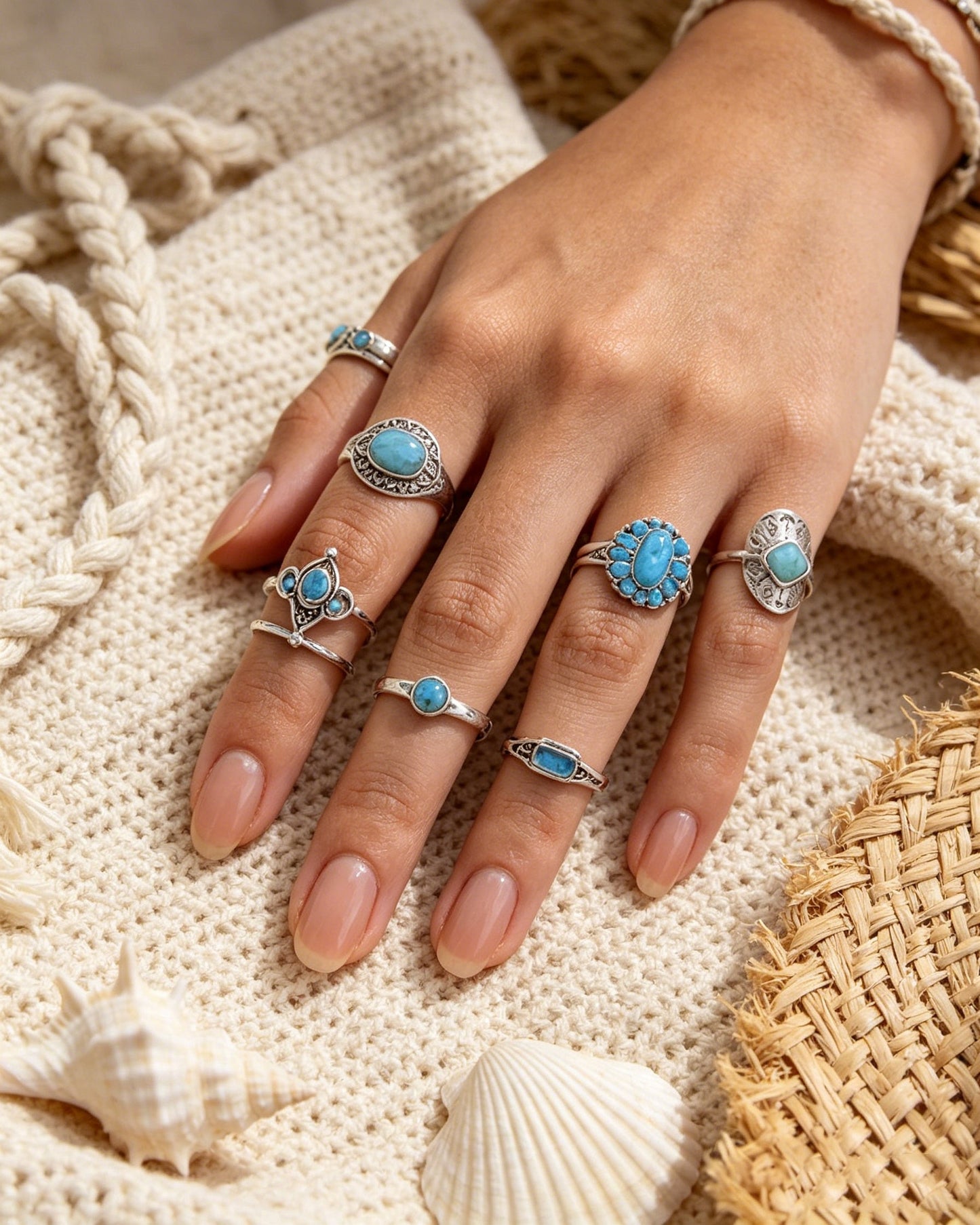 Engraved Totem Ring Set of Nine Pieces