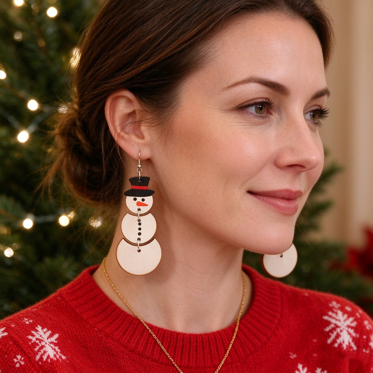 Winter Cartoon Snowman Multi-layered Assembled Earrings