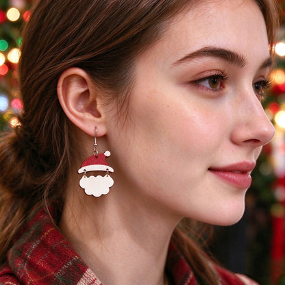 White Cloud Christmas Hat Patch Earrings