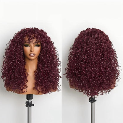 Chiesma Blend Human Hair Curly Wig with Big Bangs – Effortless Shaggy Waves