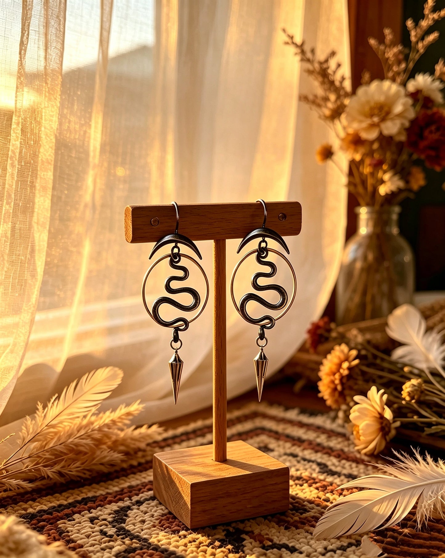 Snake-Shaped Pendant Earrings
