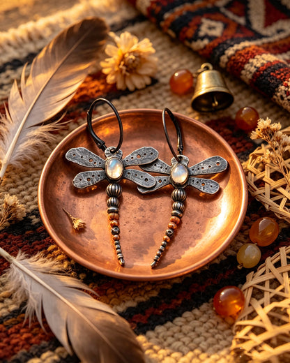 Dragonfly Moonstone Earrings