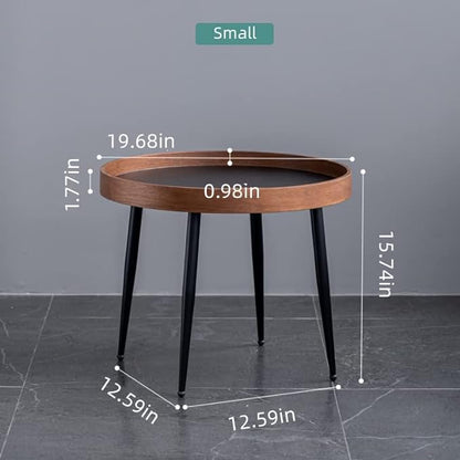 CHIESMA Modern Nesting Round Coffee Table Set of 2 Wood Around Metal Legs End Table Sets for Living Room Brown and Black