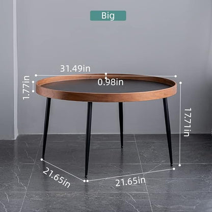 CHIESMA Modern Nesting Round Coffee Table Set of 2 Wood Around Metal Legs End Table Sets for Living Room Brown and Black