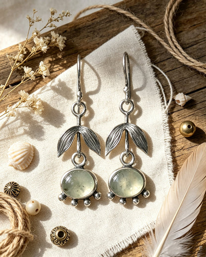 Leaf-Shaped Eat's Eye Stone Earrings