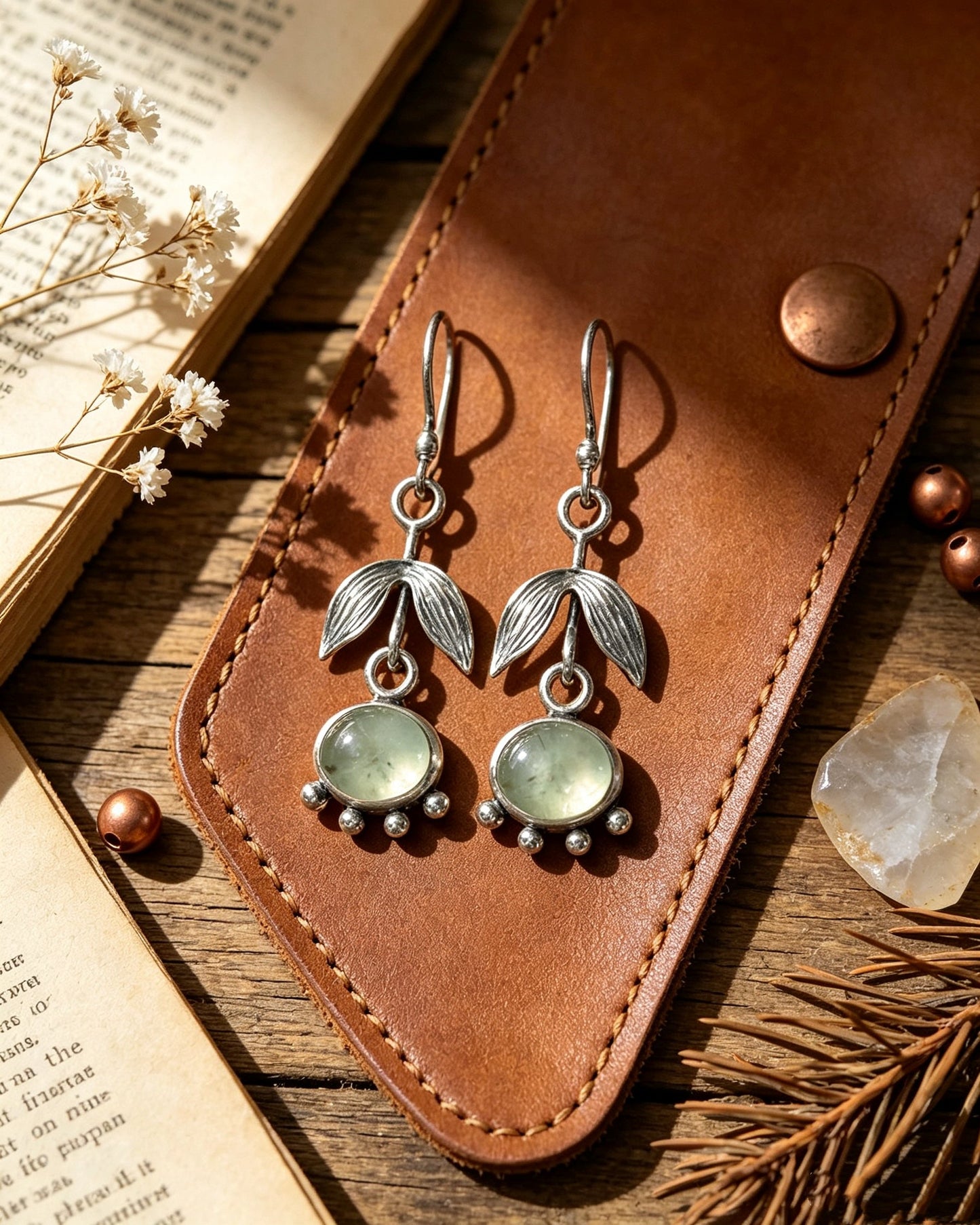 Leaf-Shaped Eat's Eye Stone Earrings