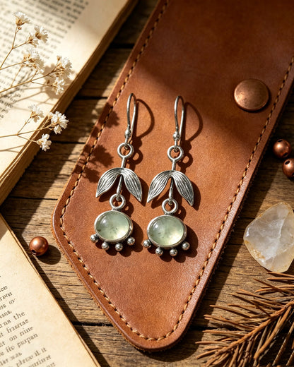 Leaf-Shaped Eat's Eye Stone Earrings