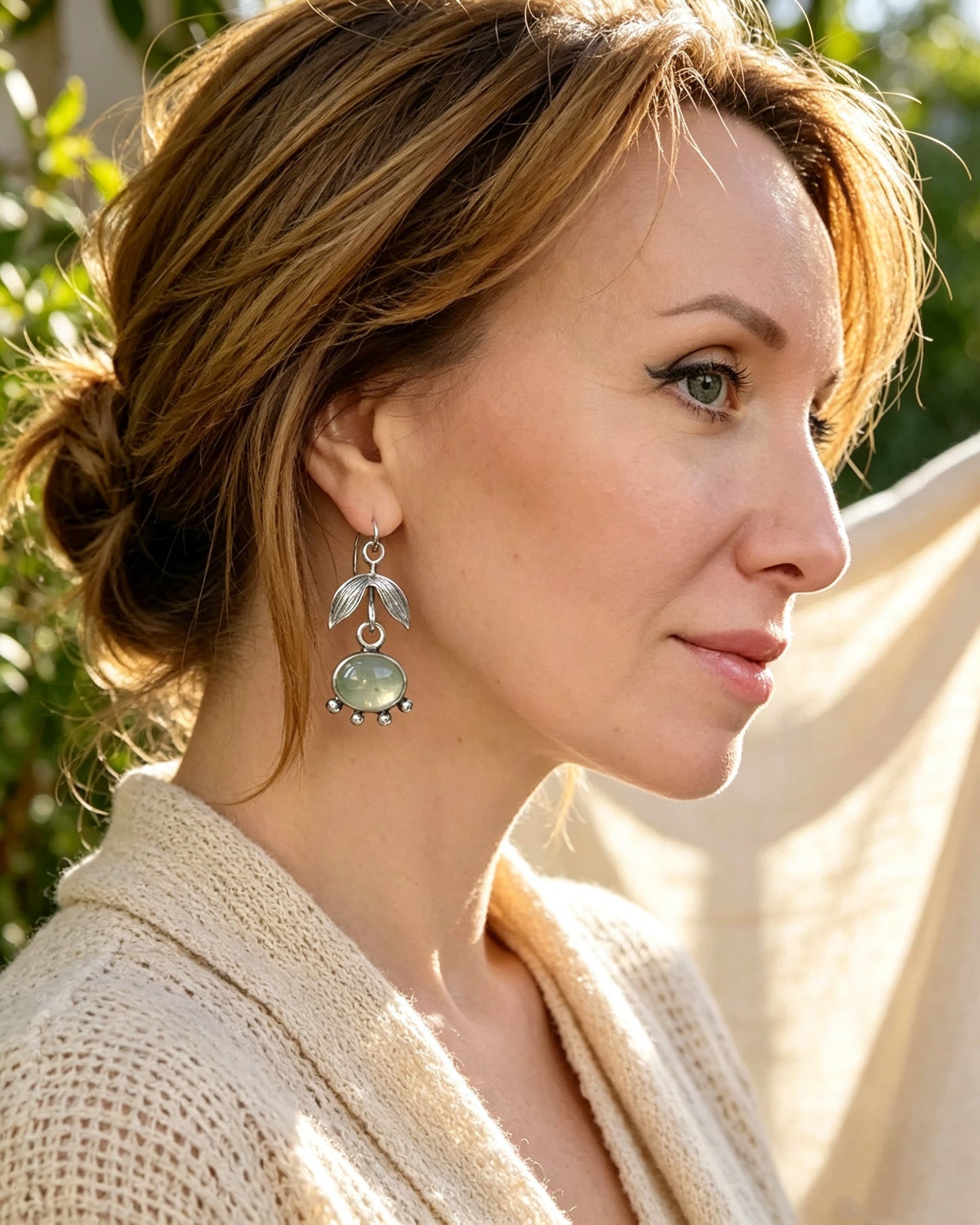 Leaf-Shaped Eat's Eye Stone Earrings