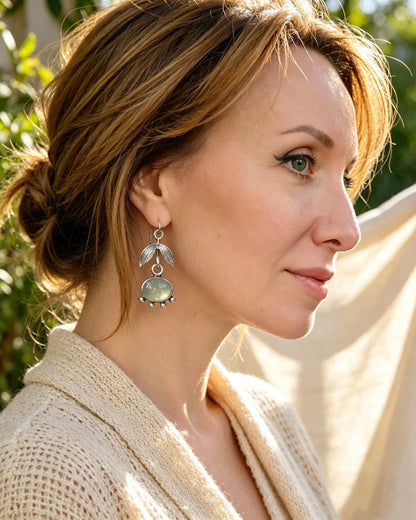 Leaf-Shaped Eat's Eye Stone Earrings