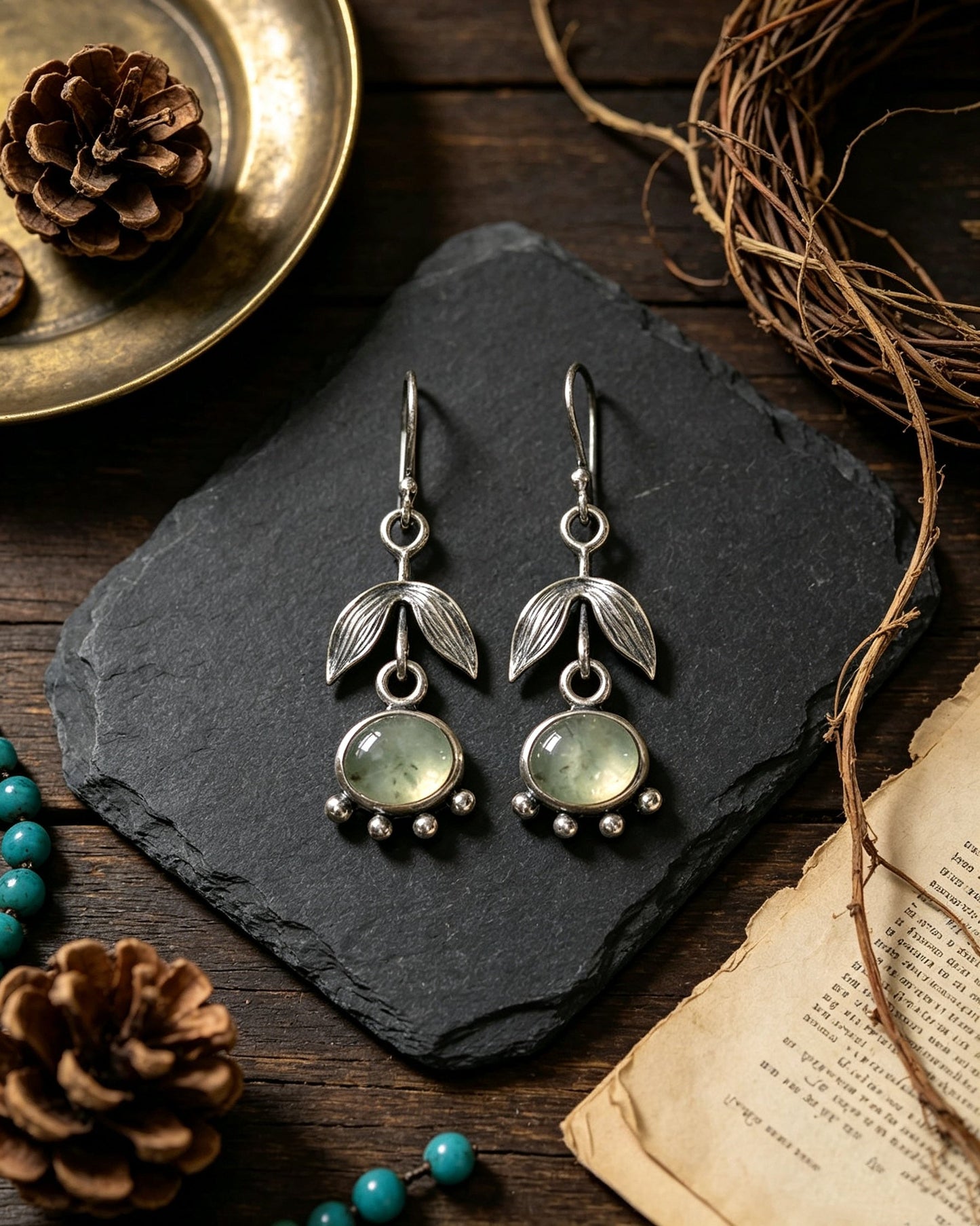 Leaf-Shaped Eat's Eye Stone Earrings