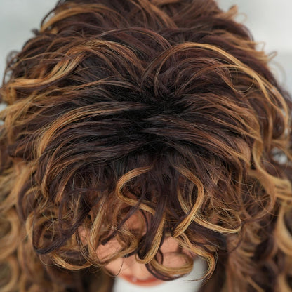 Chiesma Blend Human Hair Curly Wig with Big Bangs – Effortless Shaggy Waves