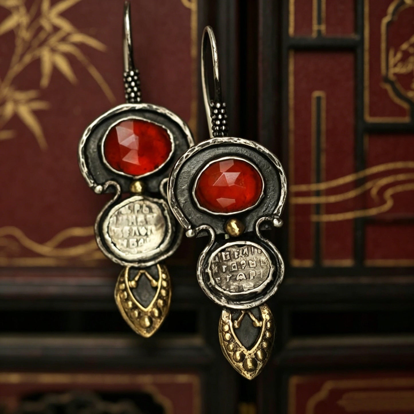 Agate Red Waterdrop Relief Earrings