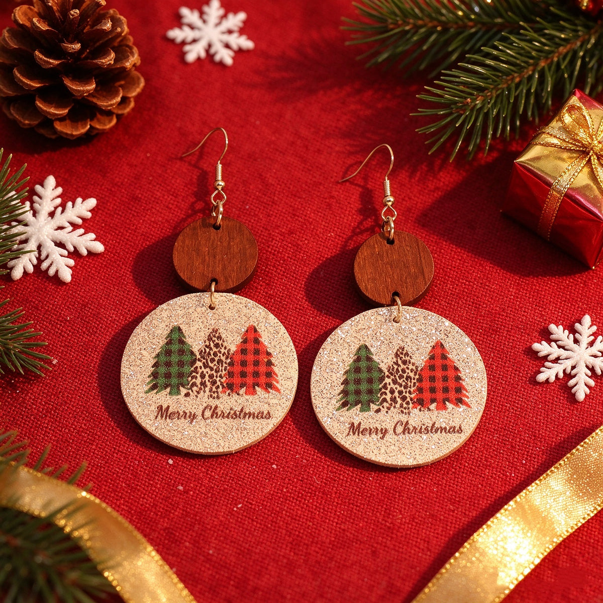 Round Sequin Multi-color Christmas Tree Earrings