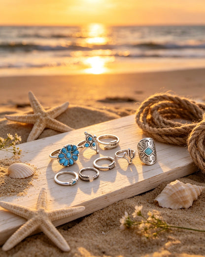 Engraved Totem Ring Set of Nine Pieces