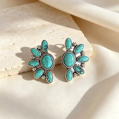 Geometric Flower Turquoise Earrings