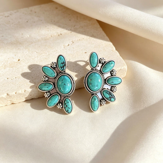 Geometric Flower Turquoise Earrings