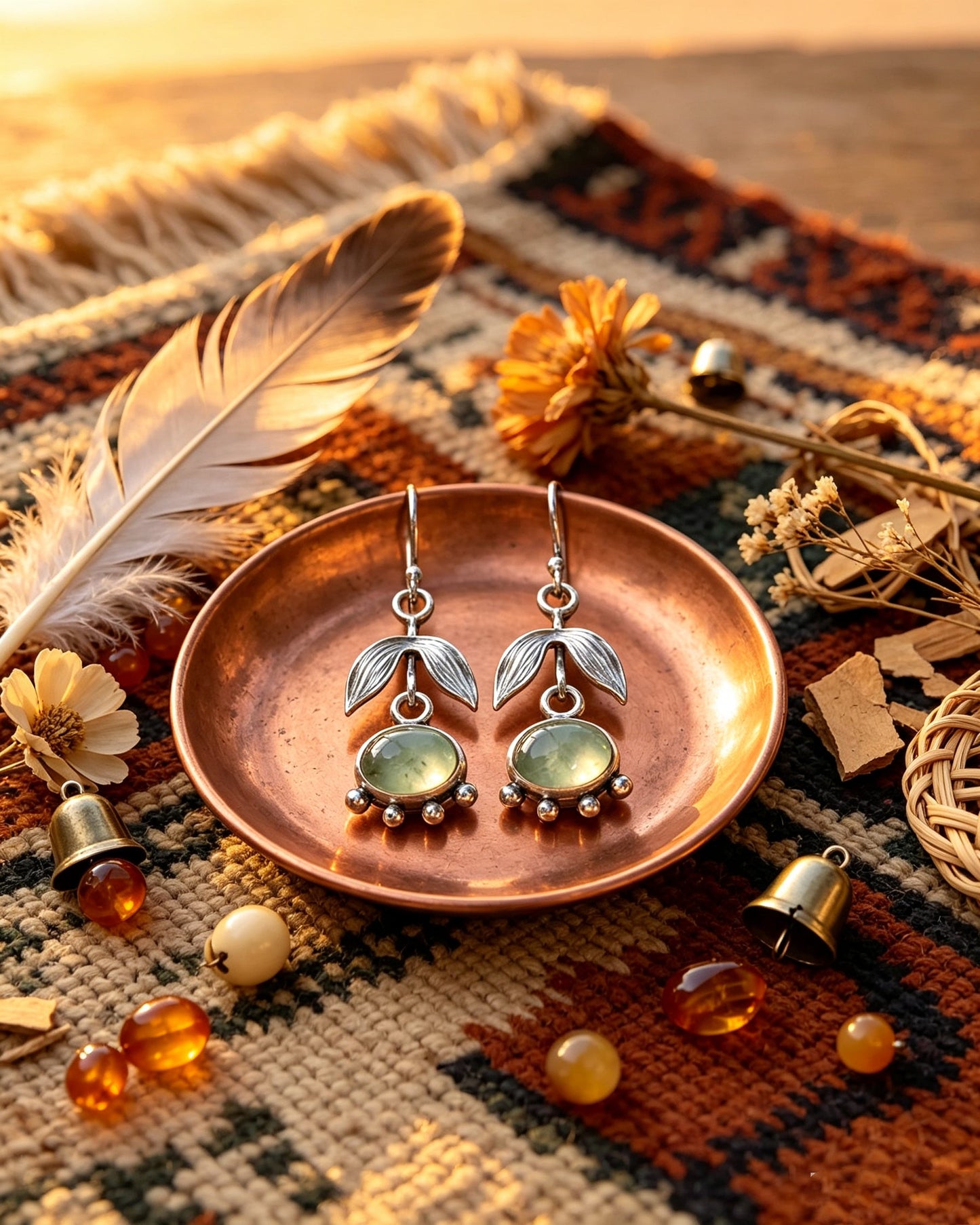 Leaf-Shaped Eat's Eye Stone Earrings