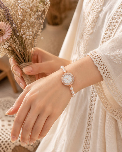 Pearl Set with Diamonds Bracelet Watch