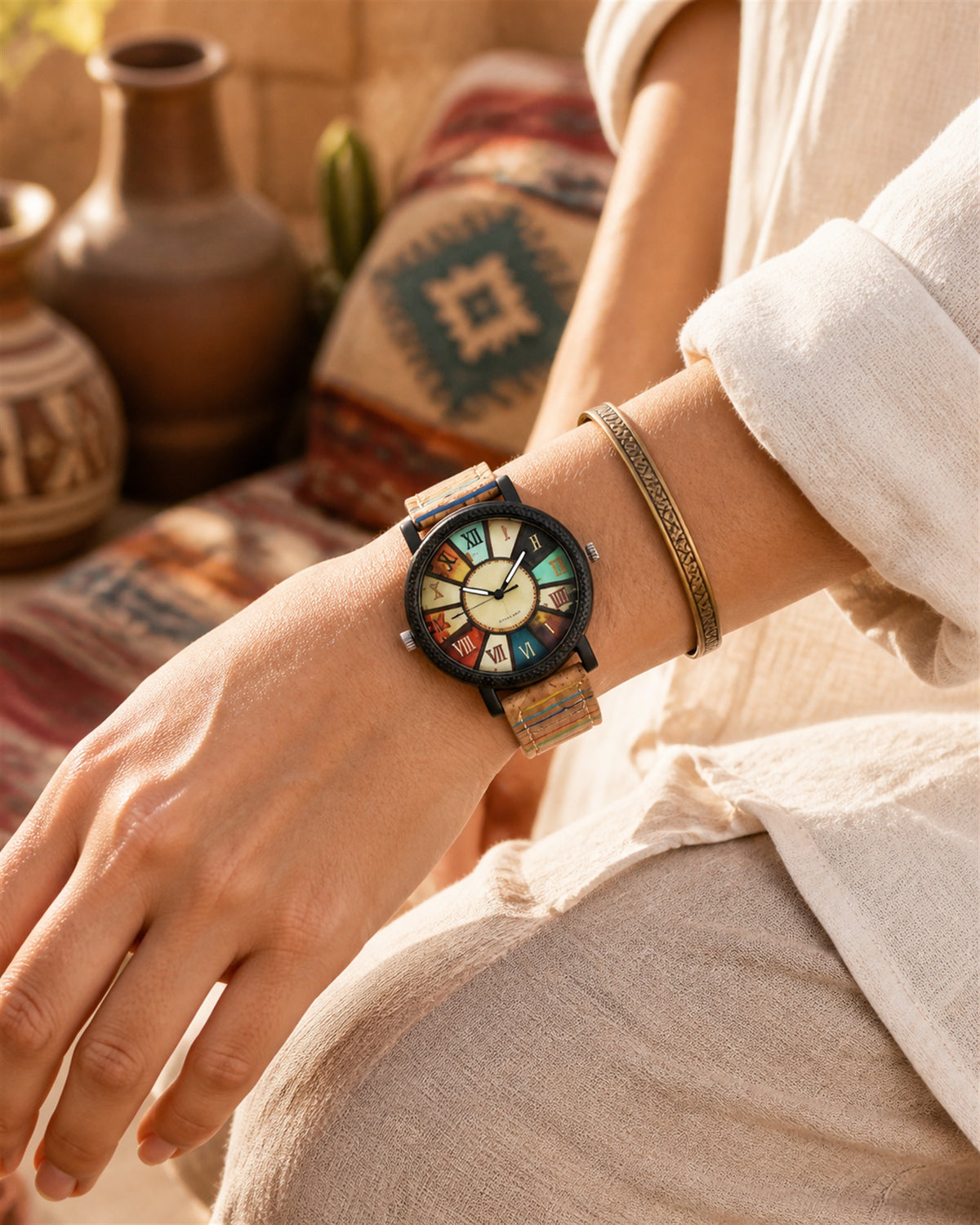 Wood Grain Rotating Dial Watch