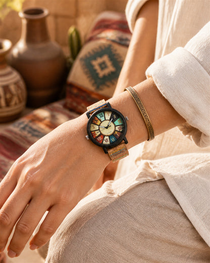 Wood Grain Rotating Dial Watch