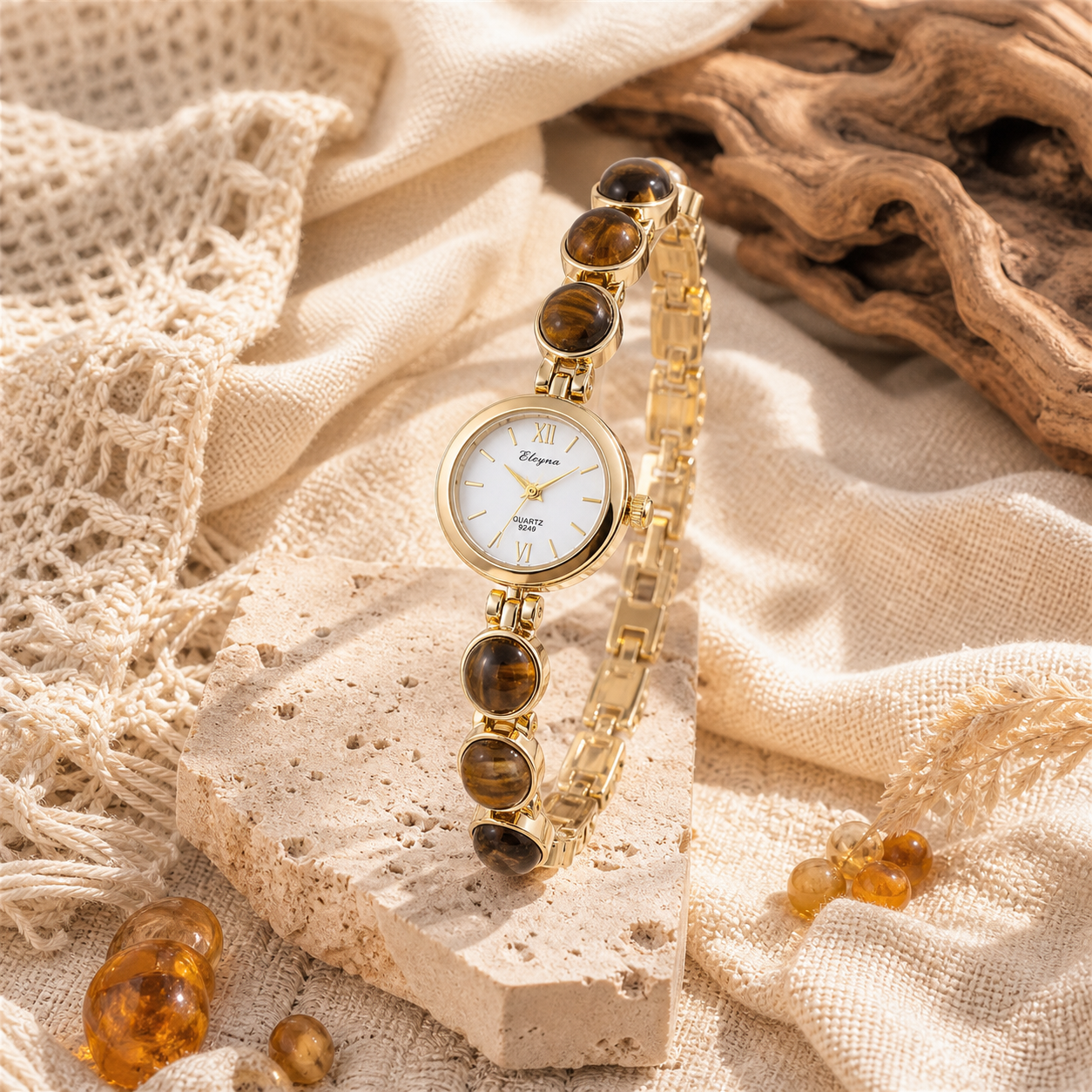 Tiger-Eye Stone Watch Bracelet