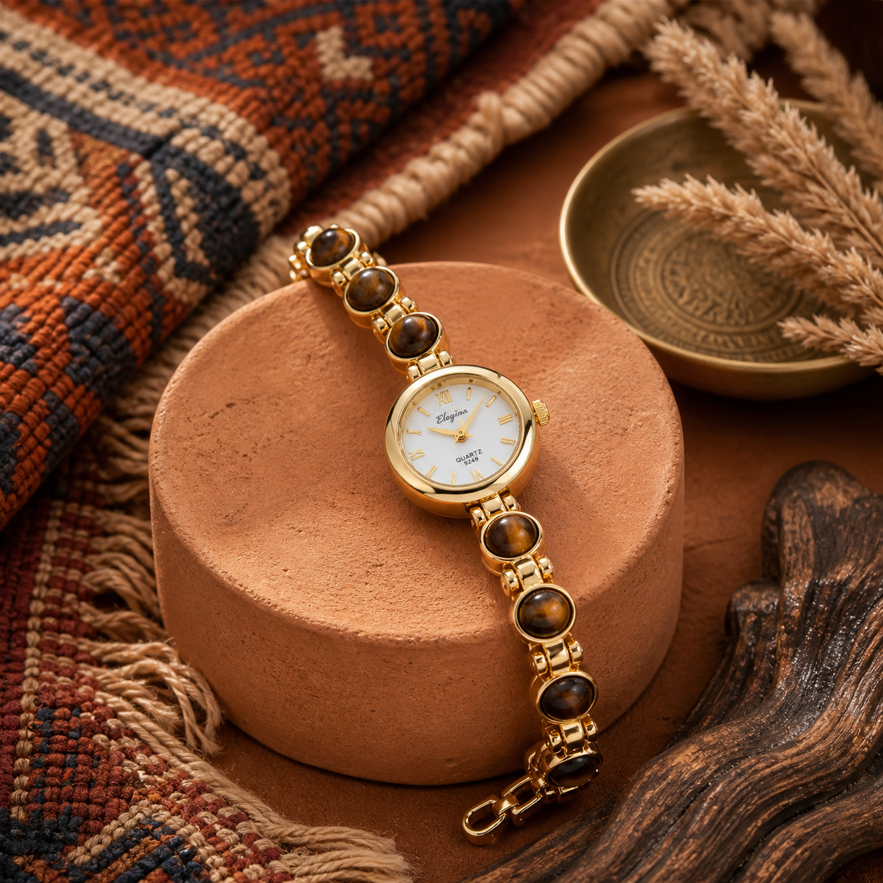 Tiger-Eye Stone Watch Bracelet
