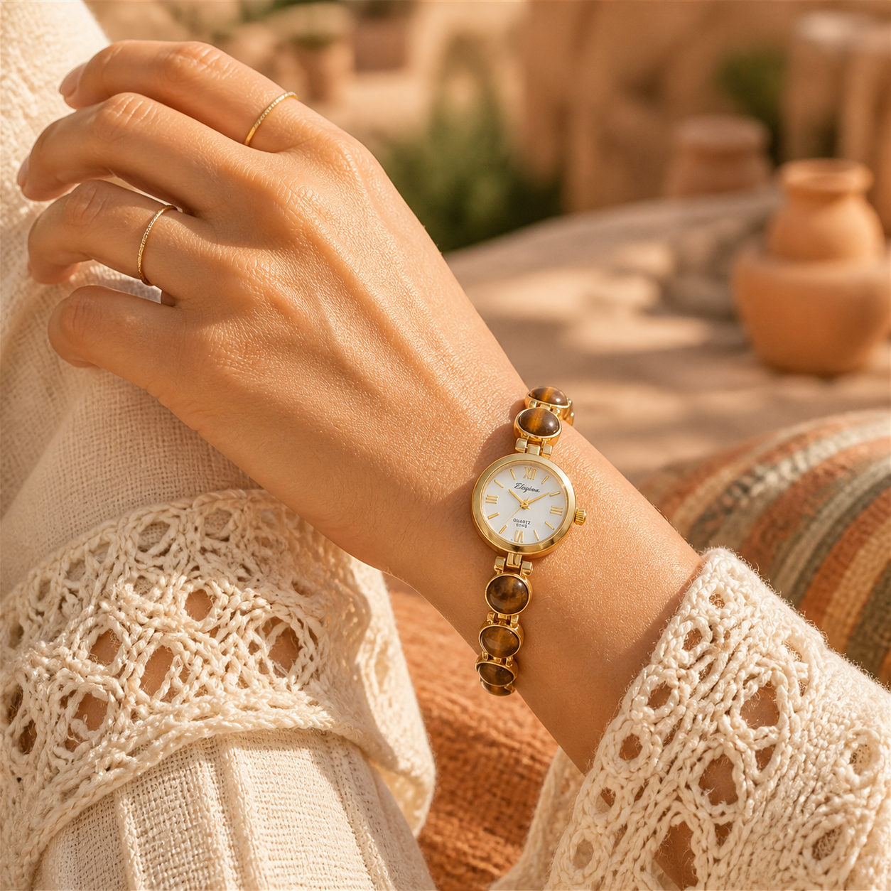 Tiger-Eye Stone Watch Bracelet