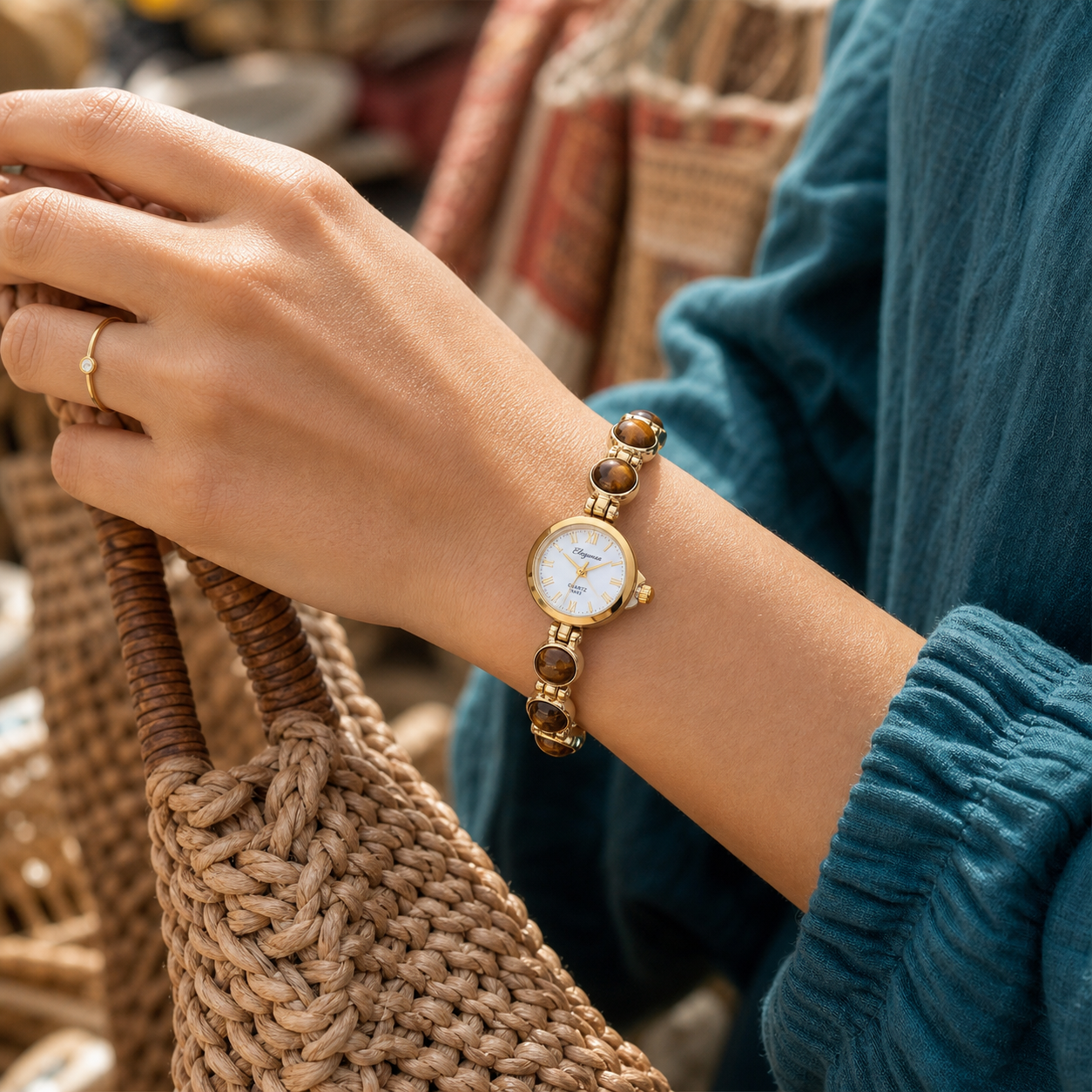 Tiger-Eye Stone Watch Bracelet