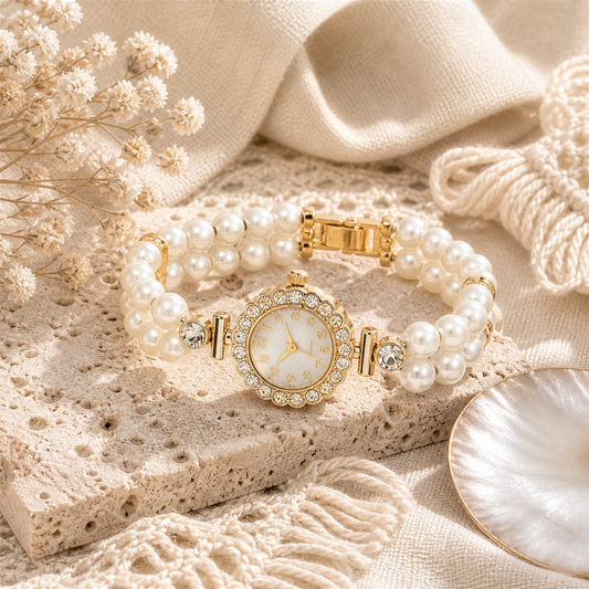 Double-Row Pearl Watch Bracelet